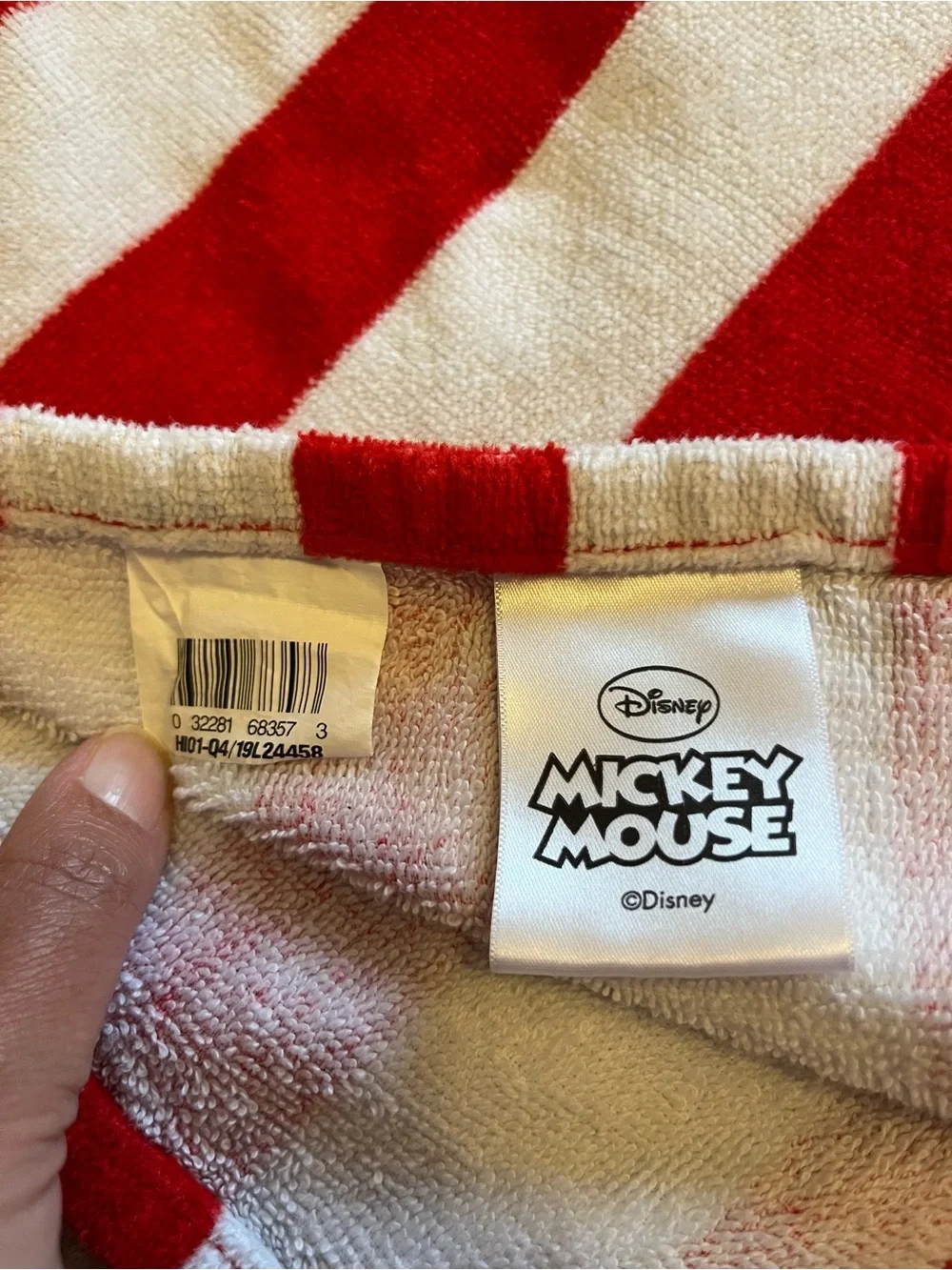 Disney Mickey Mouse Kids Cotton Hooded Towel Wrap Striped - Red/White Stripes
